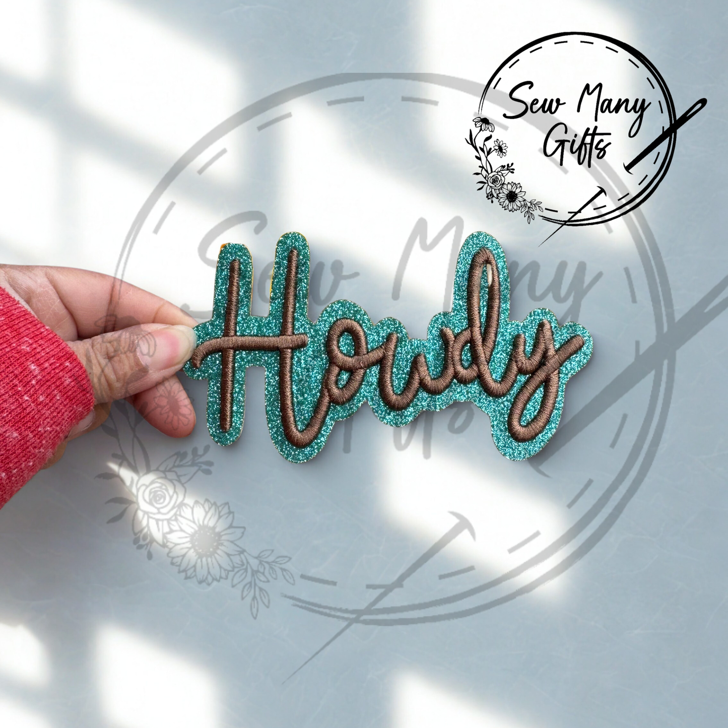 Turquoise Howdy Glitter Patch Puff Embroidery