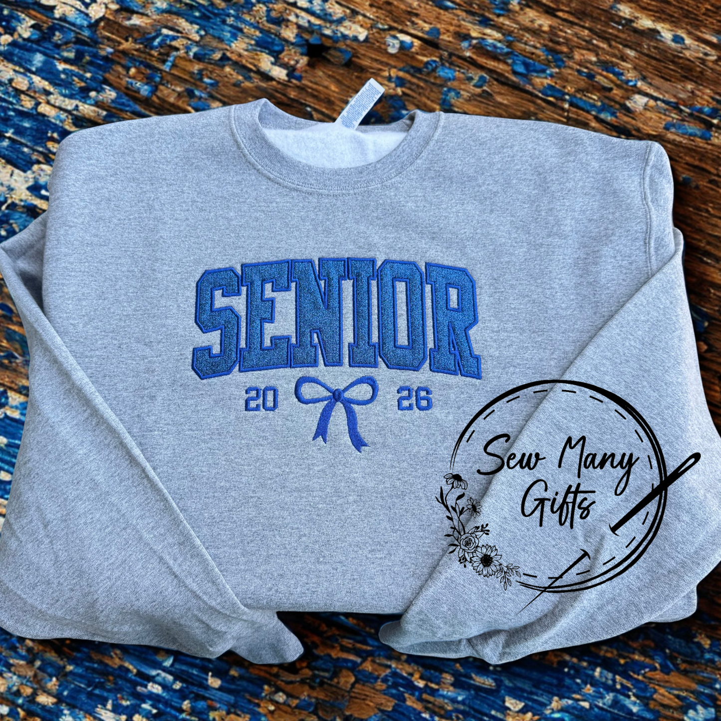 Senior Sweatshirt Gildan Unisex Softstyle Midweight Crewneck Sweatshirt Glitter Blue Red Black