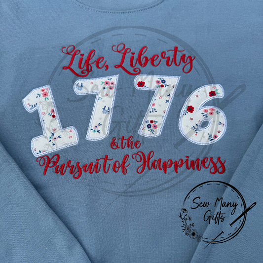 Floral 1776 Sweatshirt Gildan Softstyle Stone Blue