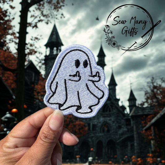 Ghost Middle Finger Iron On Patch