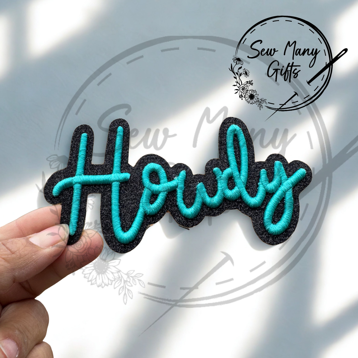 Turquoise Howdy Glitter Patch Puff Embroidery