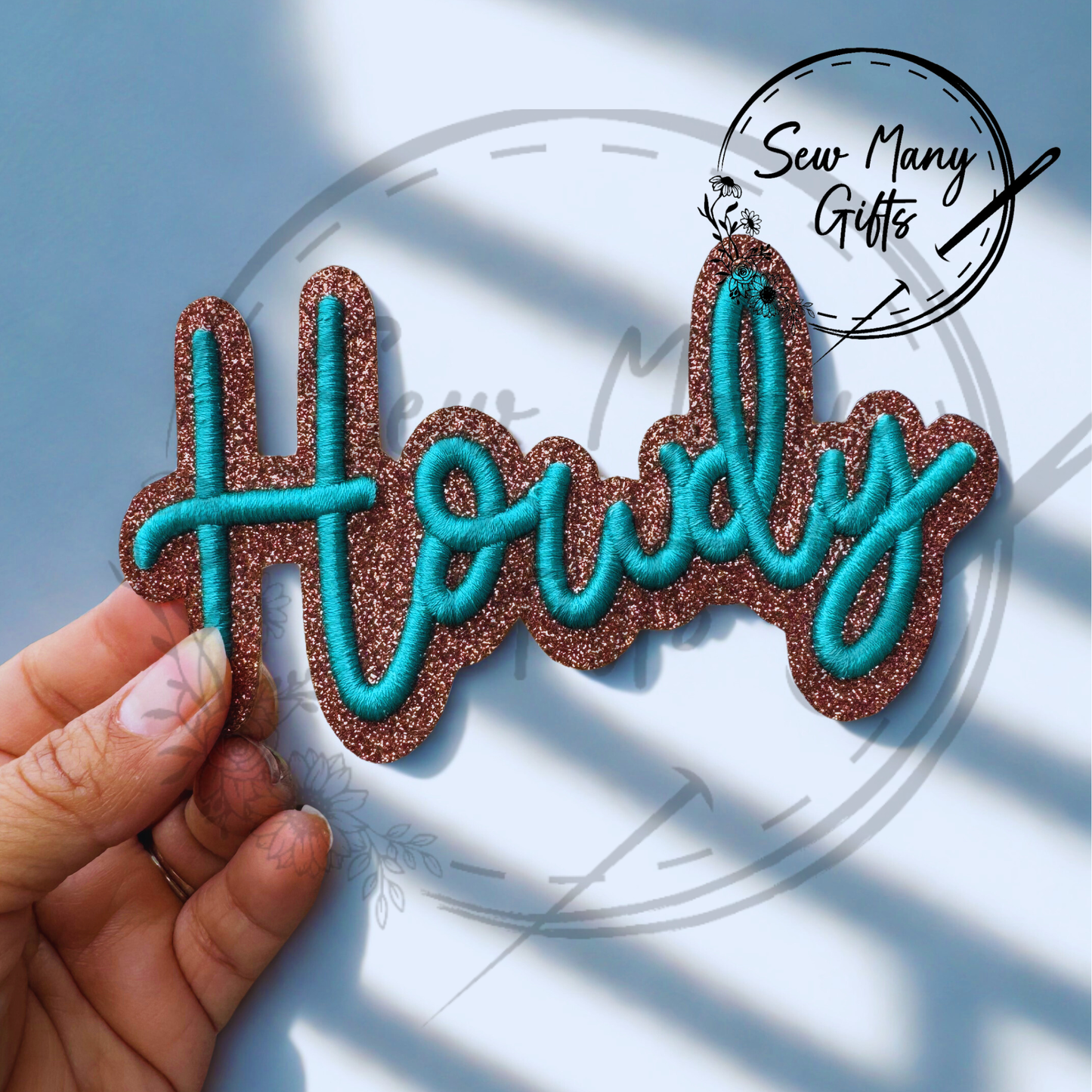 Turquoise Howdy Glitter Patch Puff Embroidery