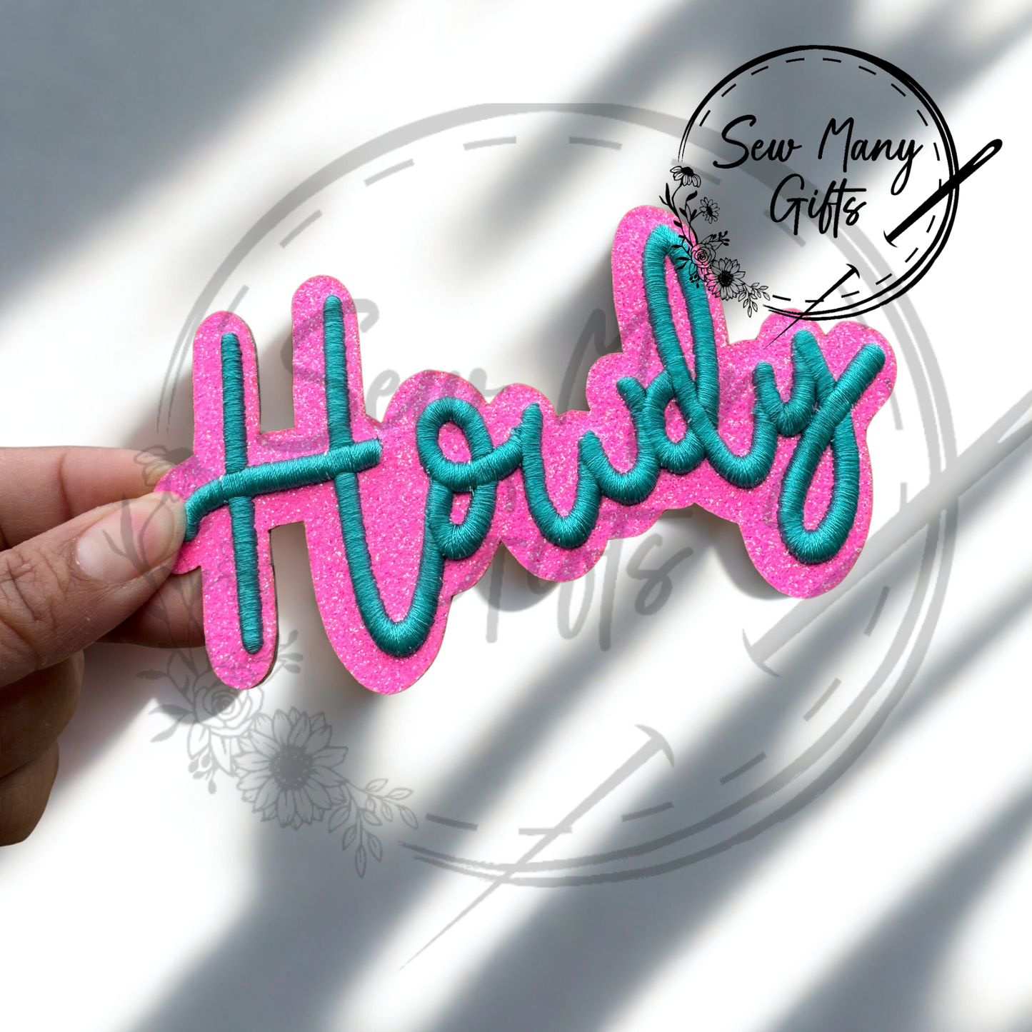 Turquoise Howdy Glitter Patch Puff Embroidery