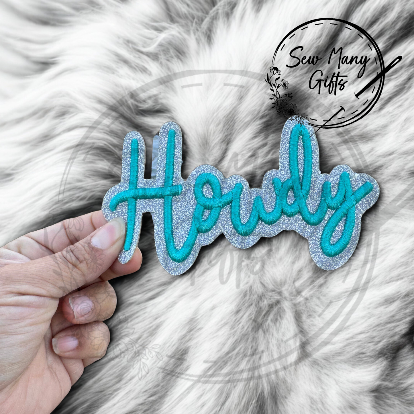 Turquoise Howdy Glitter Patch Puff Embroidery