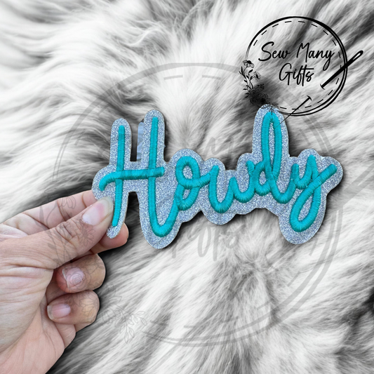 Turquoise Howdy Glitter Patch Puff Embroidery