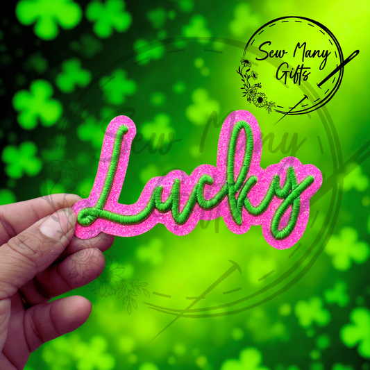 Lucky Glitter Patch Puff Embroidery Hot Pink Lime Green