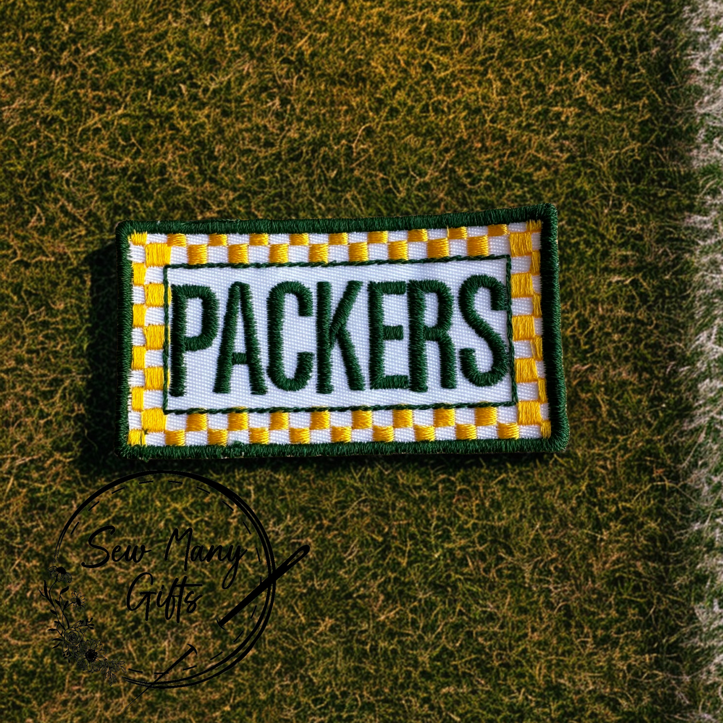Team Name Checkered Rectangle Iron On Patch