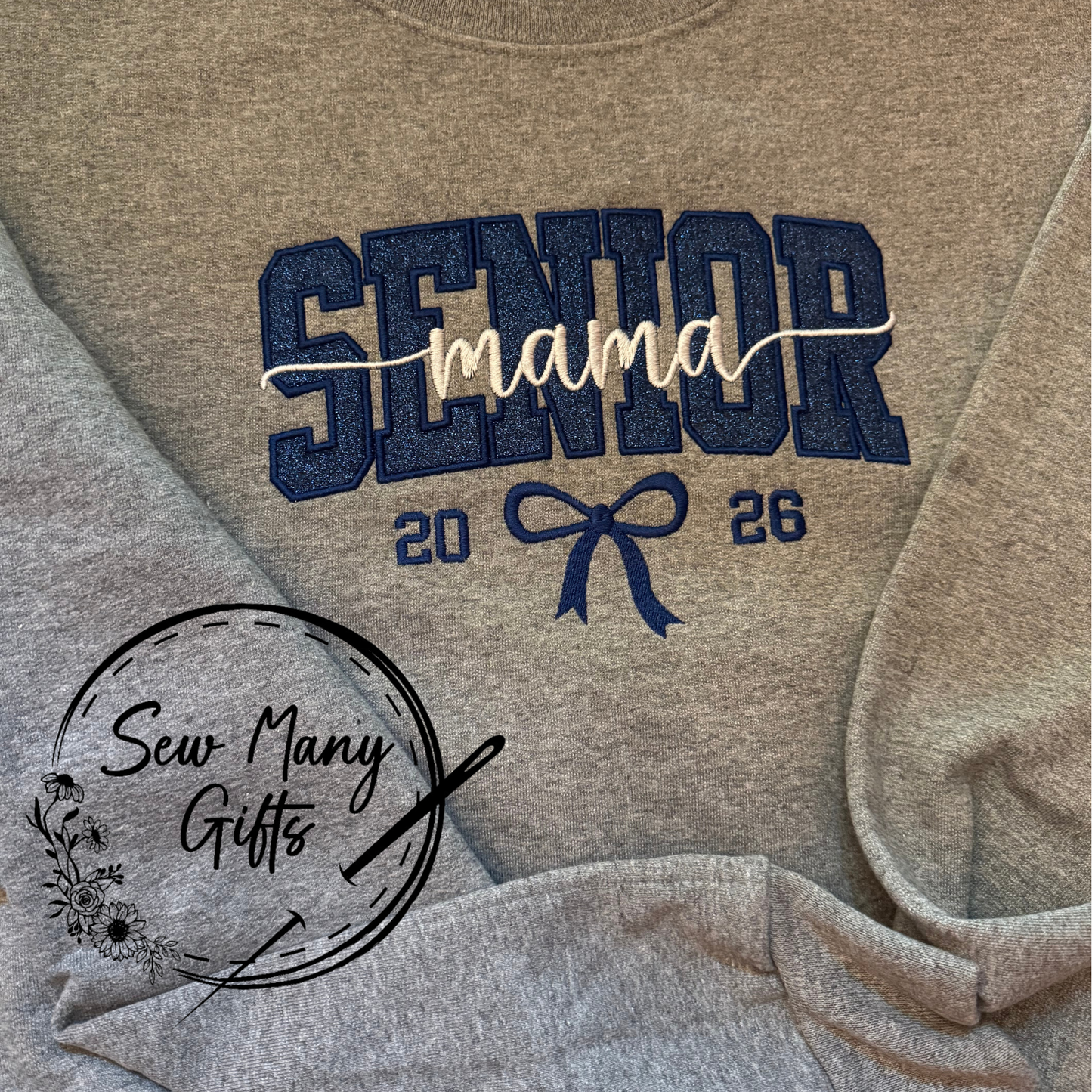 Senior Sweatshirt MAMA Gildan Unisex Softstyle Midweight Crewneck Sweatshirt Glitter Blue Red Black
