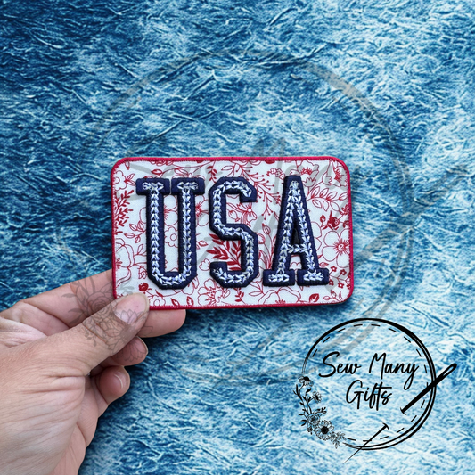 Blue & White USA Patch 3D Red Background
